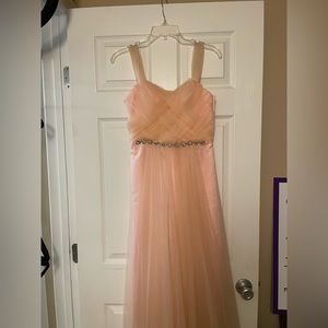 Beautiful light pink bridesmaid’s/prom dress with jewel detailing.